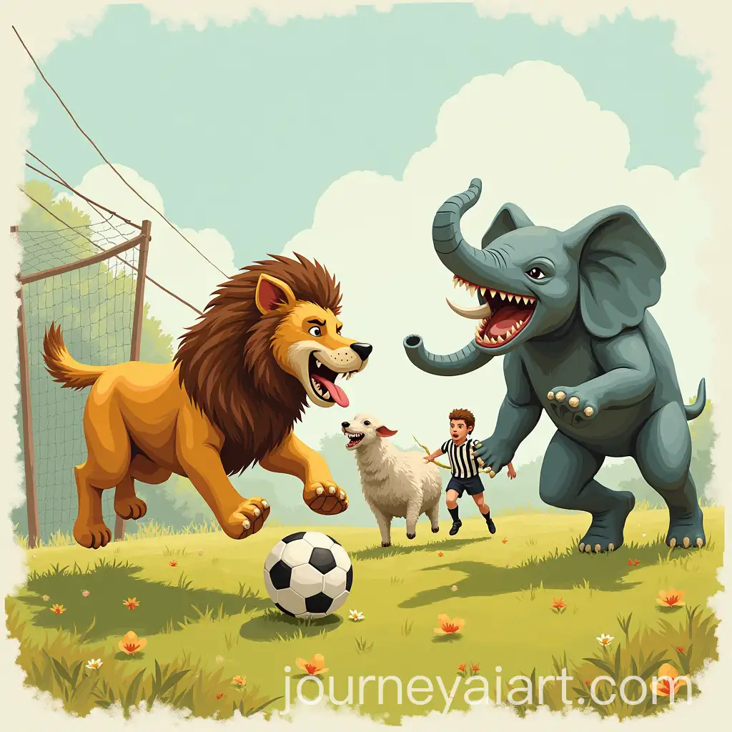 Animals-Playing-Sports-A-Dog-Lion-Shark-Sheep-Coach-and-Elephant-Referee