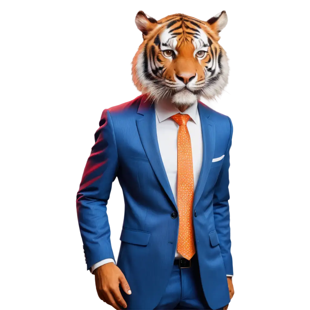 Stylish-Anthropomorphic-Tiger-PNG-in-Blue-Pinstripe-Suit-Photorealistic-Design-with-Rainbow-Reflection