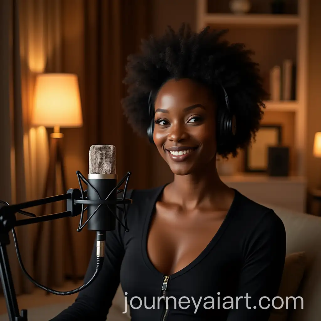 Young-Black-Woman-Recording-Podcast-in-Elegant-Studio-Setting