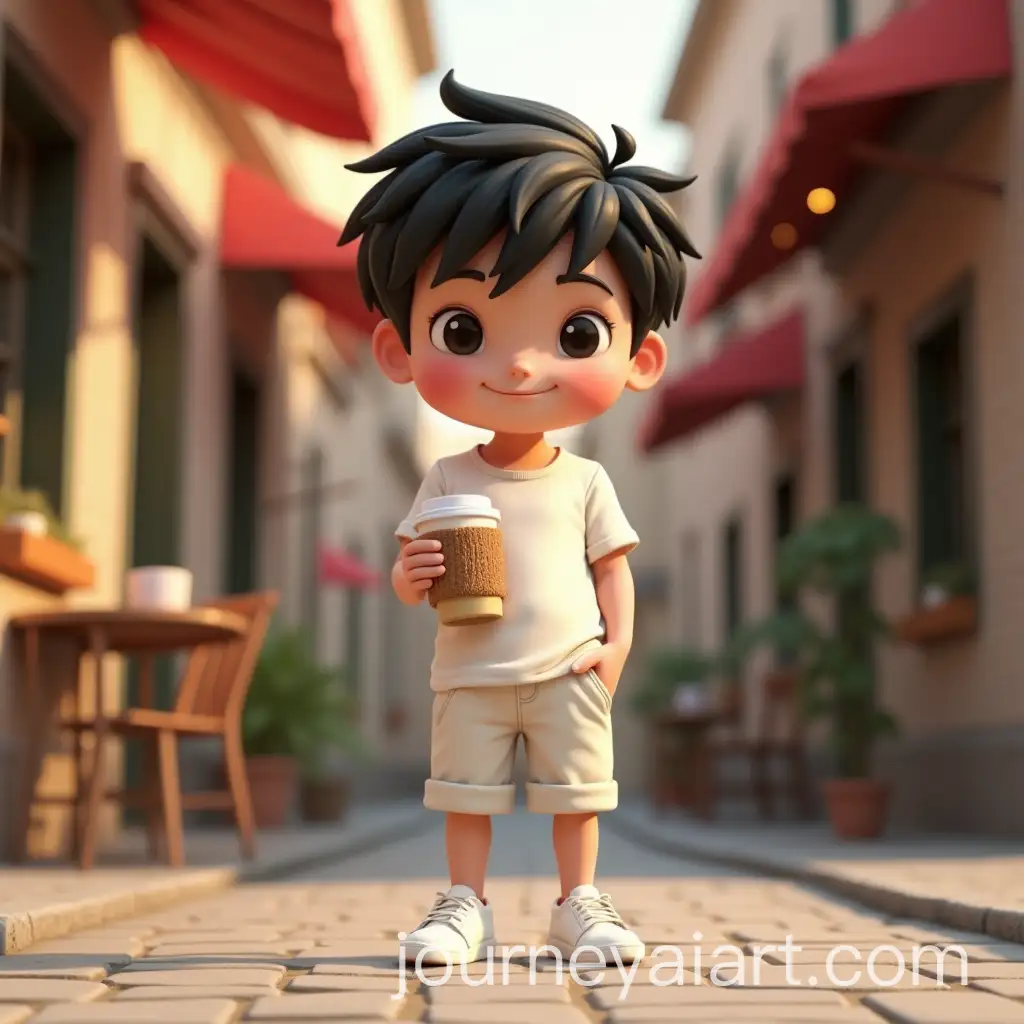 5YearOld-Boy-Model-Posing-Near-Coffee-Shop-with-Coffee-Cup