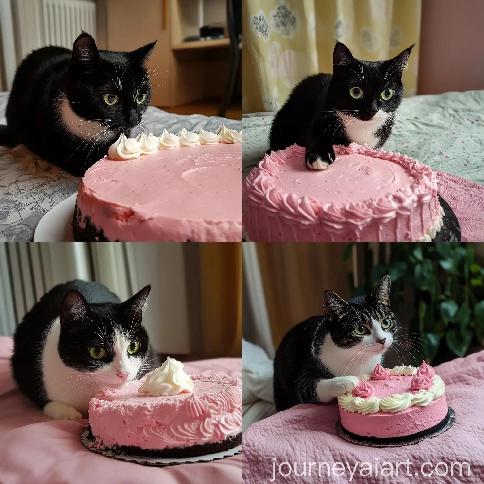 Cat-Touching-PinkDecorated-Cake