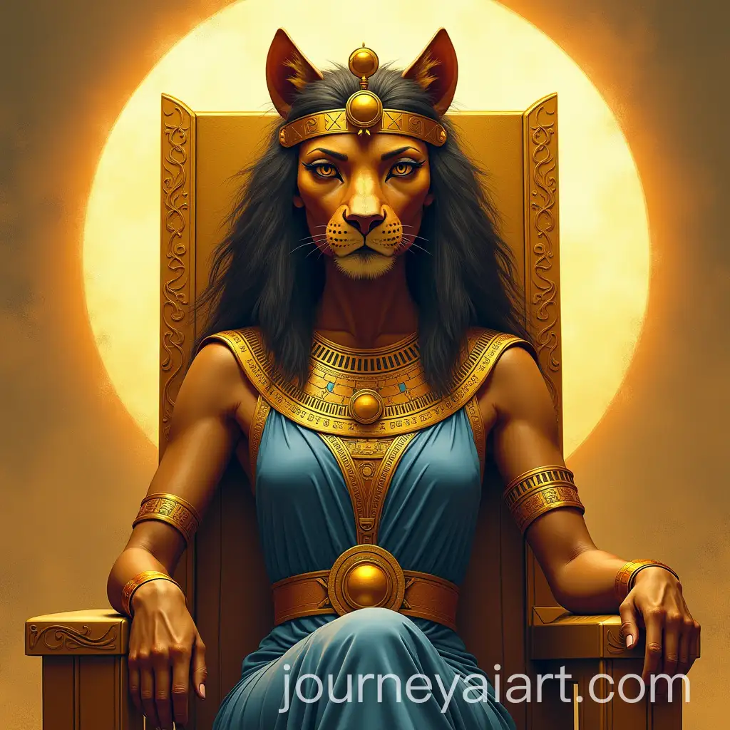 Sekhmet-Egyptian-Mythology-Poster-with-Anthropomorphic-Lioness-Queen-on-Golden-Throne