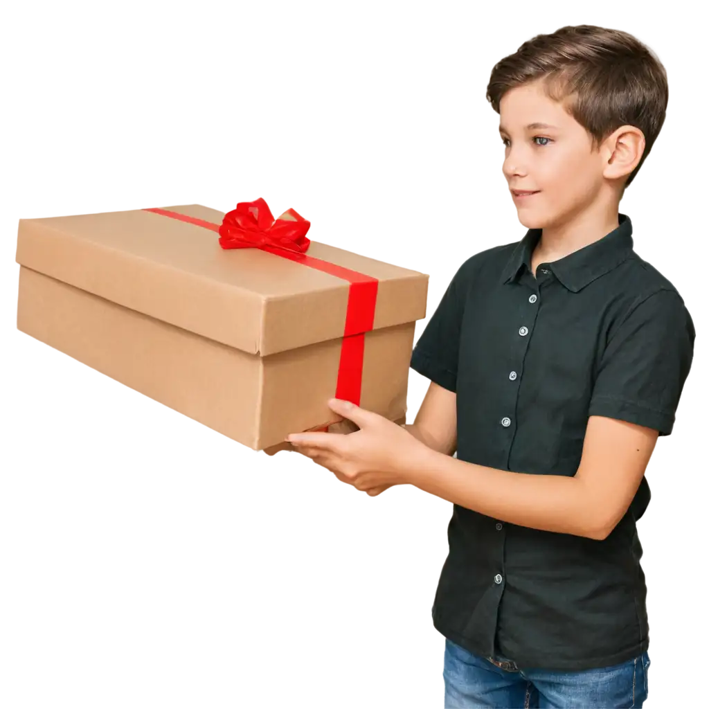 Boy-Aged-4-Receives-Gift-PNG-Image-of-Closed-Cardboard-Gift-Box-23x30x45-cm