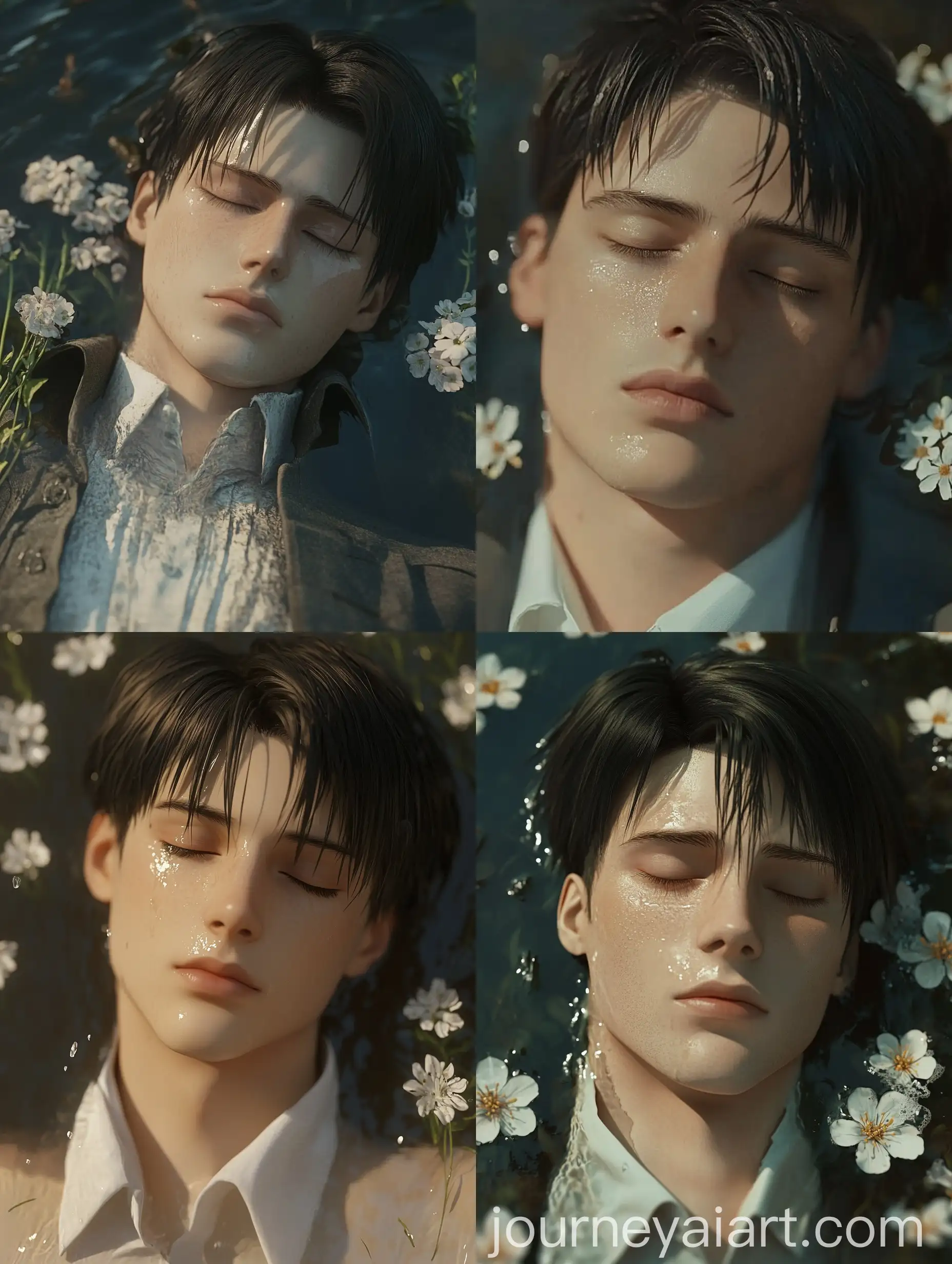 Young-Man-Resting-by-the-River-with-Flowers