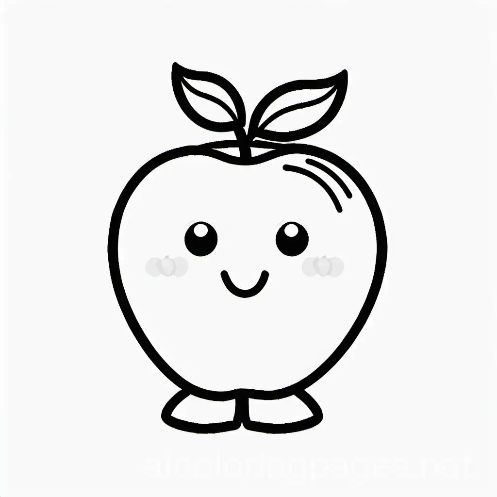 An apple character, Coloring Page, black and white, line art, white background, Simplicity, Ample White Space. The background of the coloring page is plain white to make it easy for young children to color within the lines. The outlines of all the subjects are easy to distinguish, making it simple for kids to color without too much difficulty