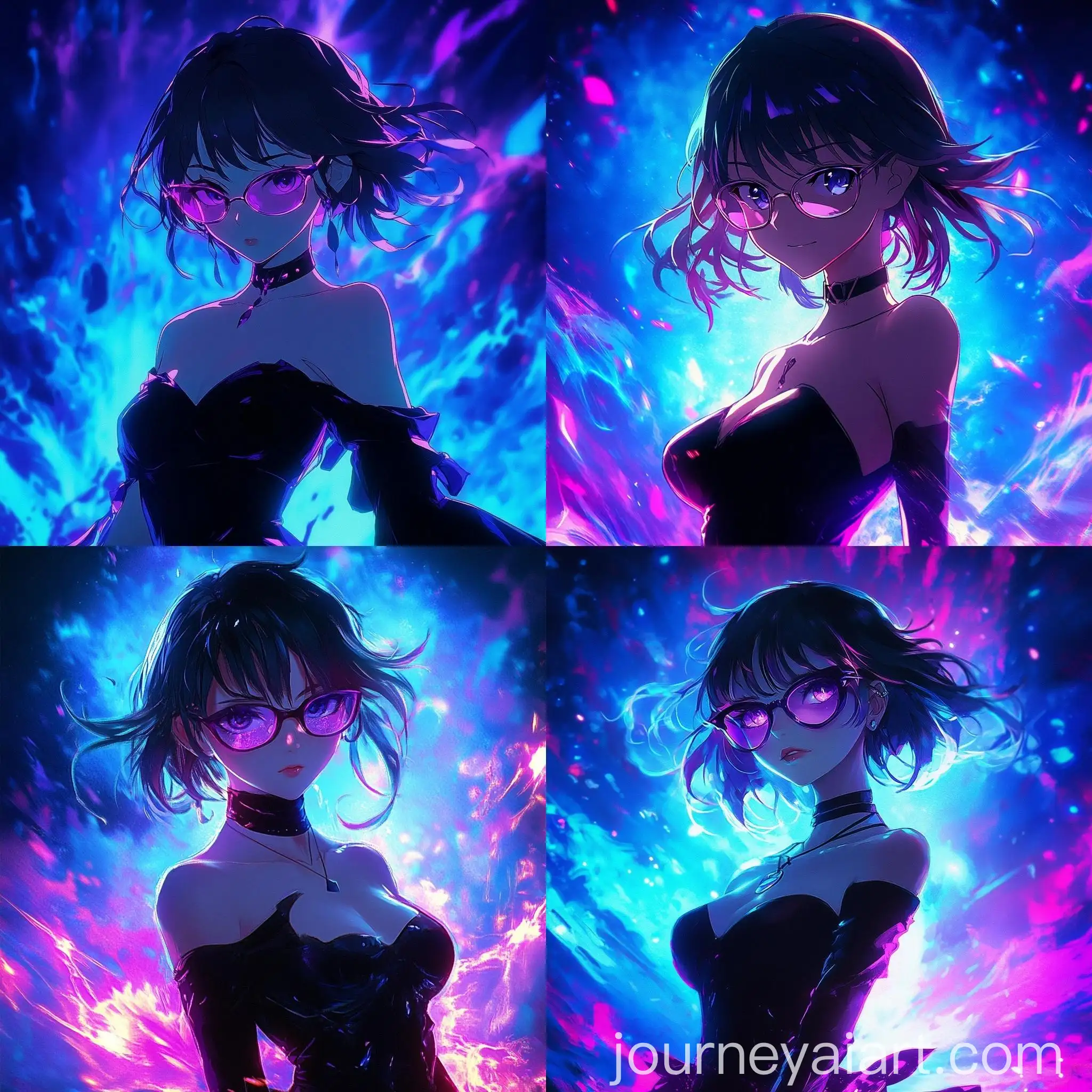 AnimeInspired-Character-in-Elegant-Black-Dress-Against-Vibrant-Abstract-Background