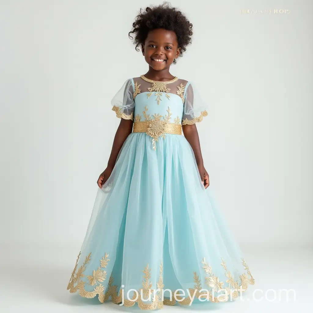Elegant-Black-Child-in-PrincessStyle-Ceremony-Dress-with-Golden-Floral-Embroidery