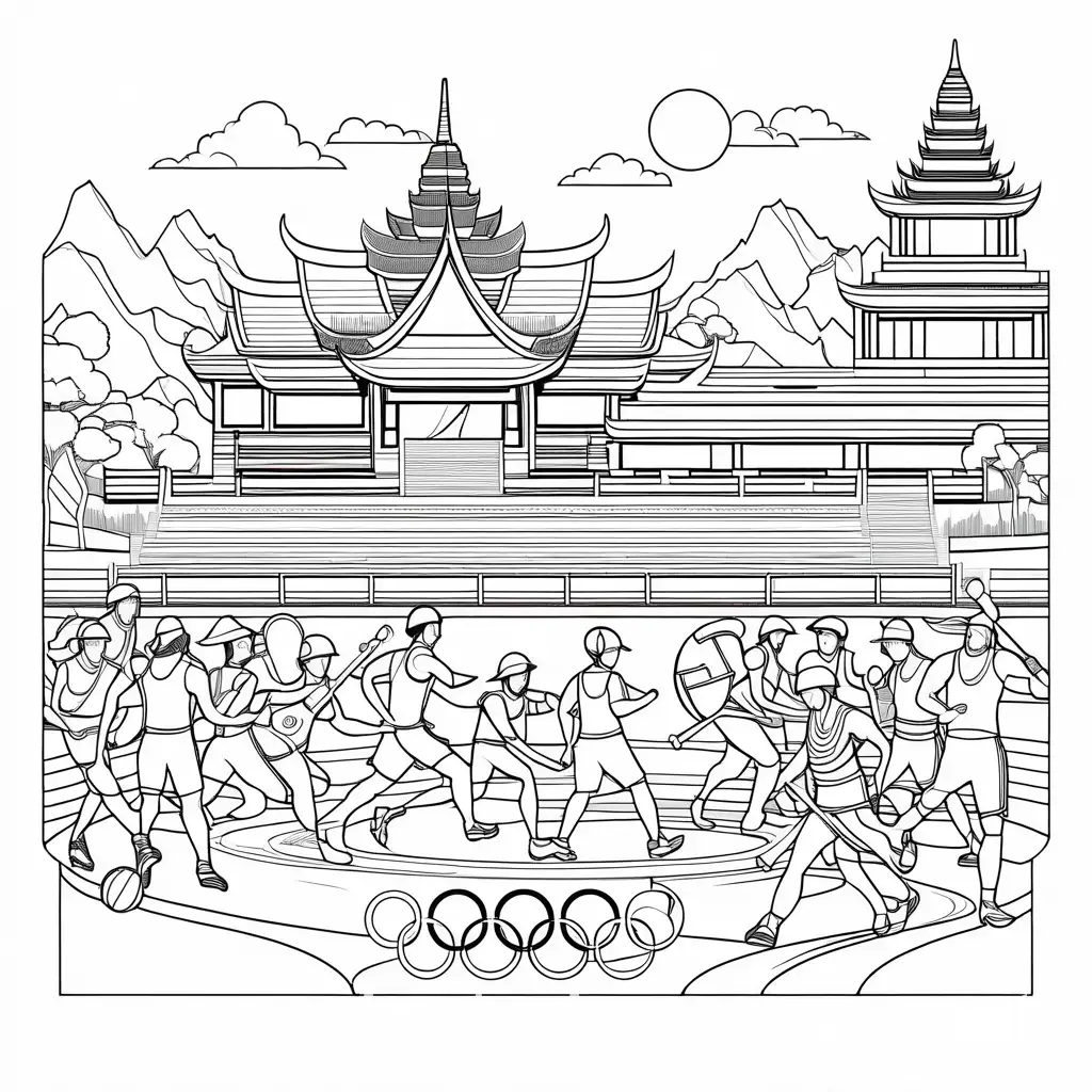 Thailand-Olympic-Games-Coloring-Page-Black-and-White-Line-Art-for-Kids