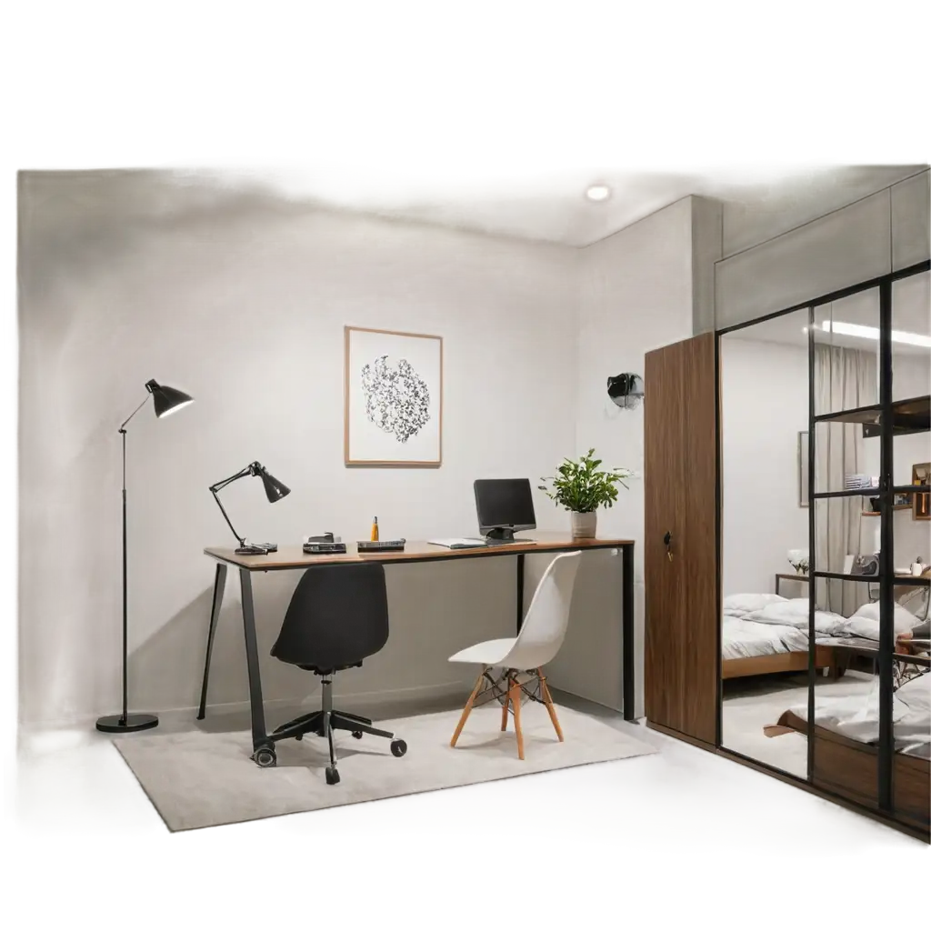 Modern-Room-Divided-by-Partition-with-Work-Desk-Chair-and-Mirror-Wardrobe-PNG-Image-for-Interior-Design-Visuals