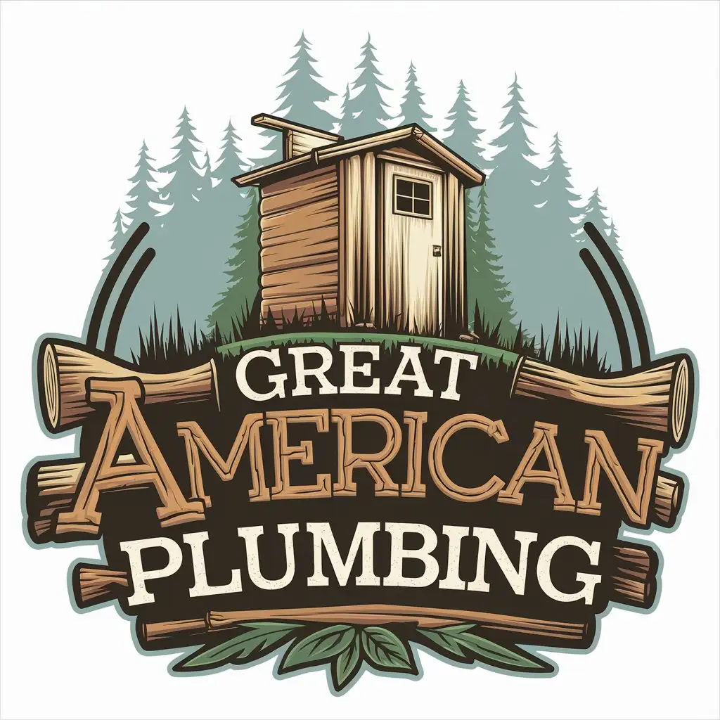 LOGO Design for Great American Plumbing Rustic Outhouse in Pine Forest with Earth Tones