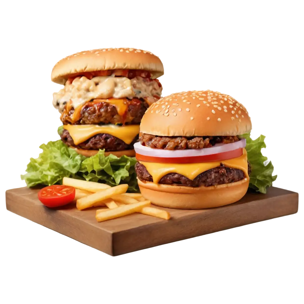 Vibrant-Food-Arrangement-PNG-Featuring-Zinger-Burger-Beef-Burger-and-Pizza-Fries-HighQuality-Image-for-Digital-Use