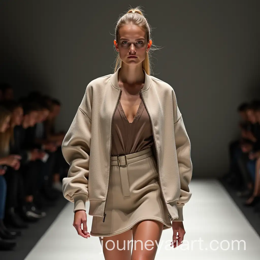 Fashion-Model-in-Wool-Mini-Skirt-and-Oversized-Bomber-Inspired-by-Celine-Runway-Style