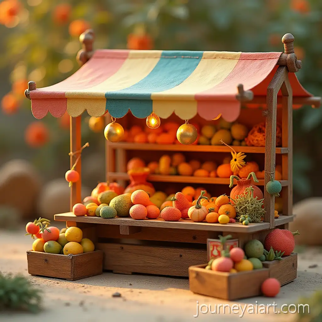 MagicalRealist-Wooden-Market-Stall-with-Handmade-Toys-UnderAI-Art-Prompt-Expansion-Sunset-Canopy