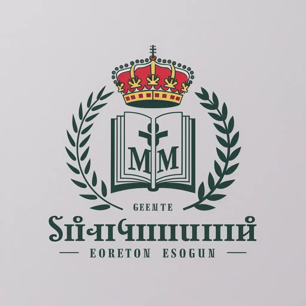 a vector logo design,with the text "crown with equal-armed Georgian cross, olive branch, image of an open book", main symbol:S M,Moderate,clear background