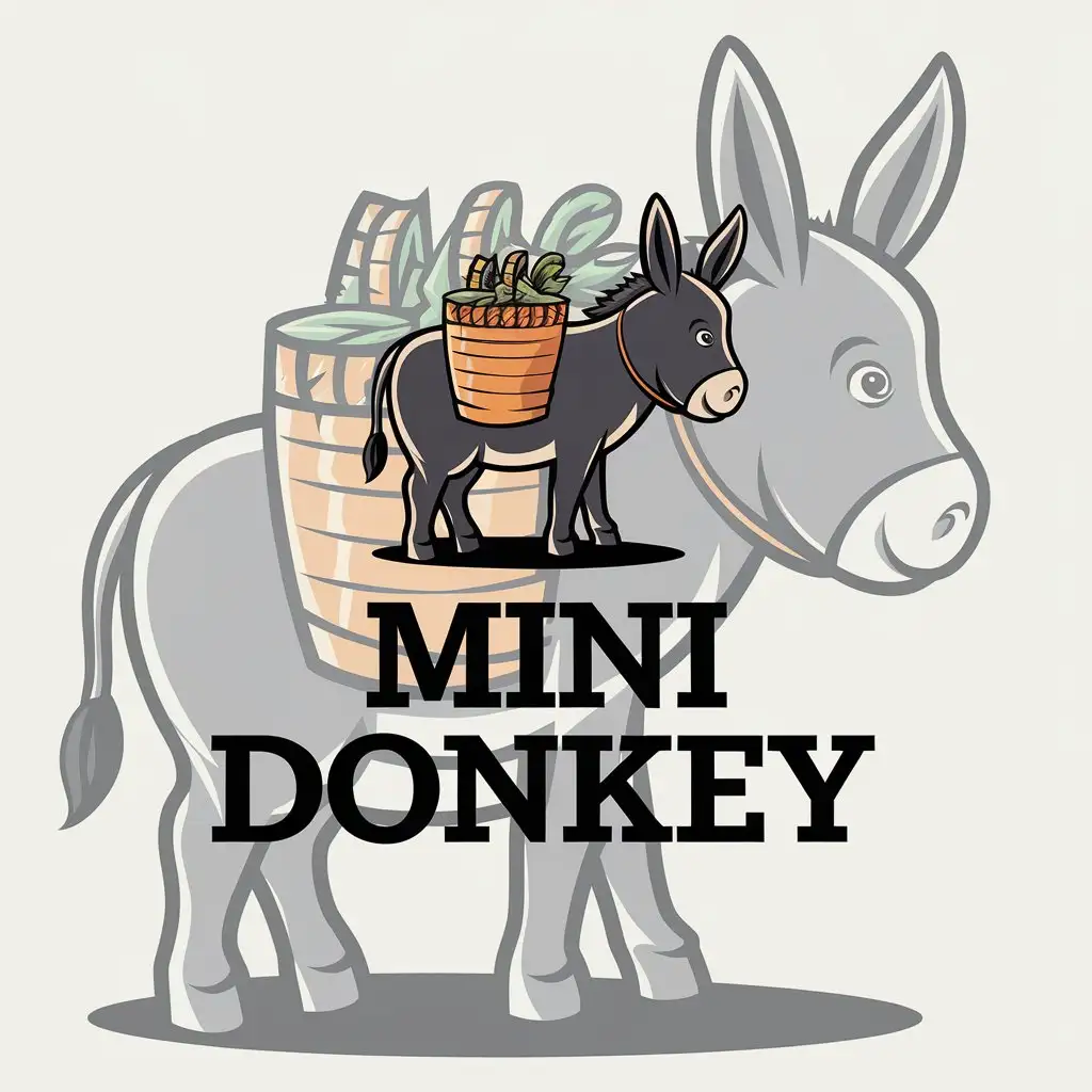 LOGO Design for Mini Donkey Vector Logo with Mini Donkey Carrying a Basket Symbol