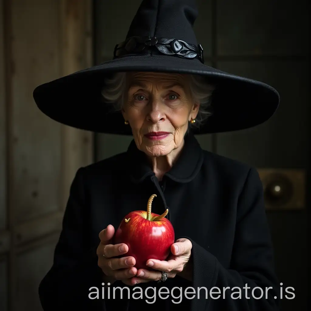 Ursula-von-der-Leyen-Wearing-Witch-Hat-Holding-an-Apple-with-Worms-Coming-Out