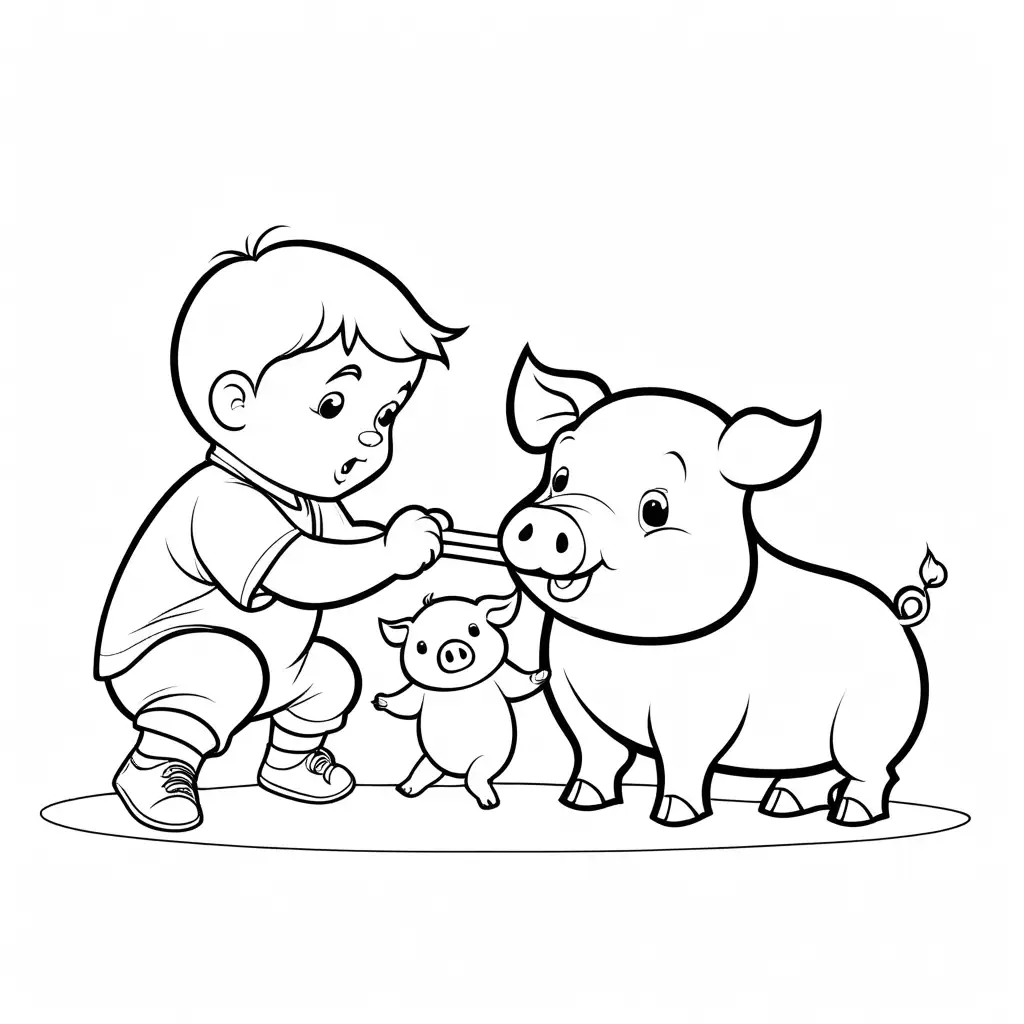 Baby-Human-Fighting-Pig-Coloring-Page