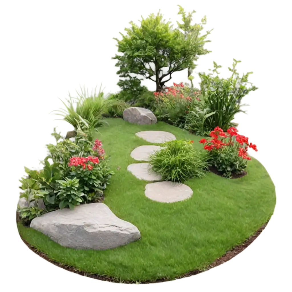 Circular-Garden-Scene-PNG-with-Red-Flowers-and-Green-Foliage-for-Transparent-Background