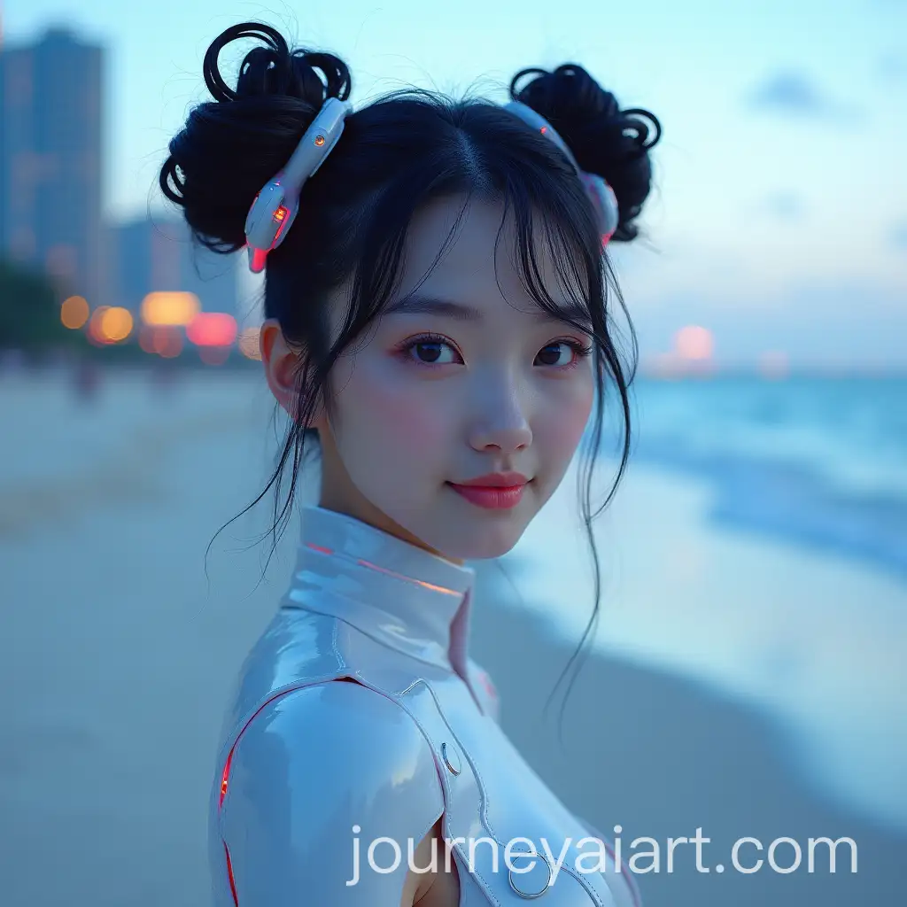 Futuristic-Portrait-of-an-18AI-Image-Prompt-ExpansionYearOld-Asian-Woman-with-Glowing-Hairstyle-on-Neon-Beach