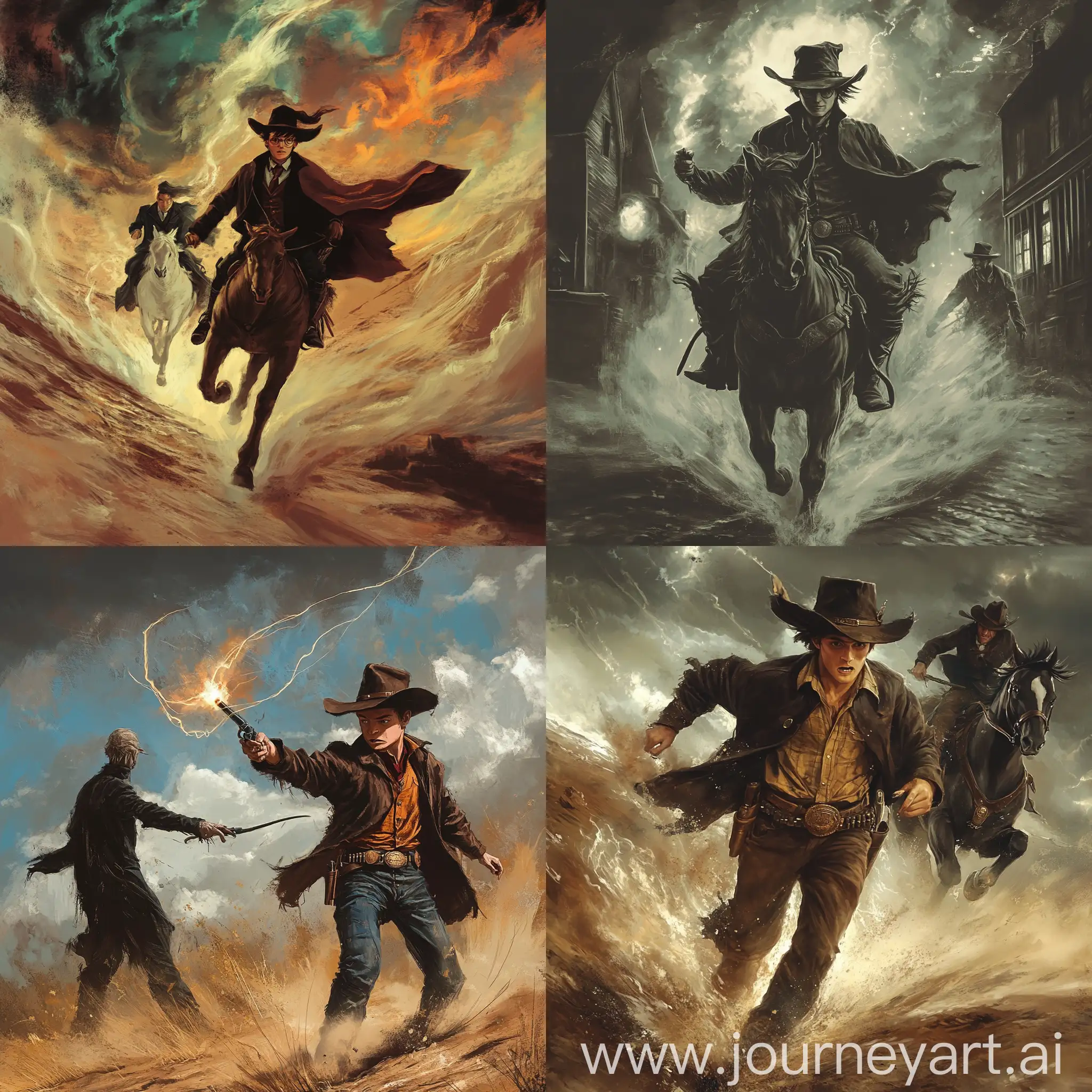 Harry-Potter-Running-from-Voldemort-in-Western-Cowboy-Style