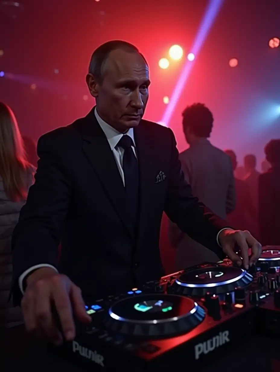 Putin in the guise of a discotheque DJ where Eurosuz is dancing