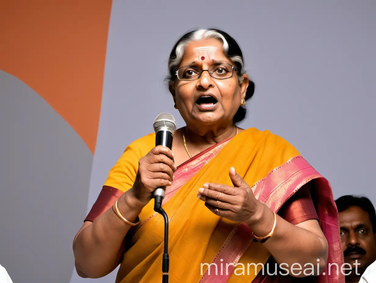 Indian Mature Minister Woman Giving Speech at Public Meeting