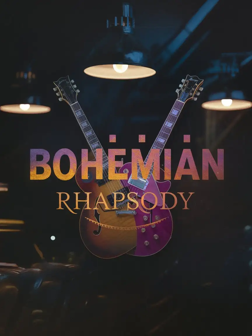 Bohemian-Rhapsody-Logo-in-Queen-Style-with-Guitars-and-Dark-Colors