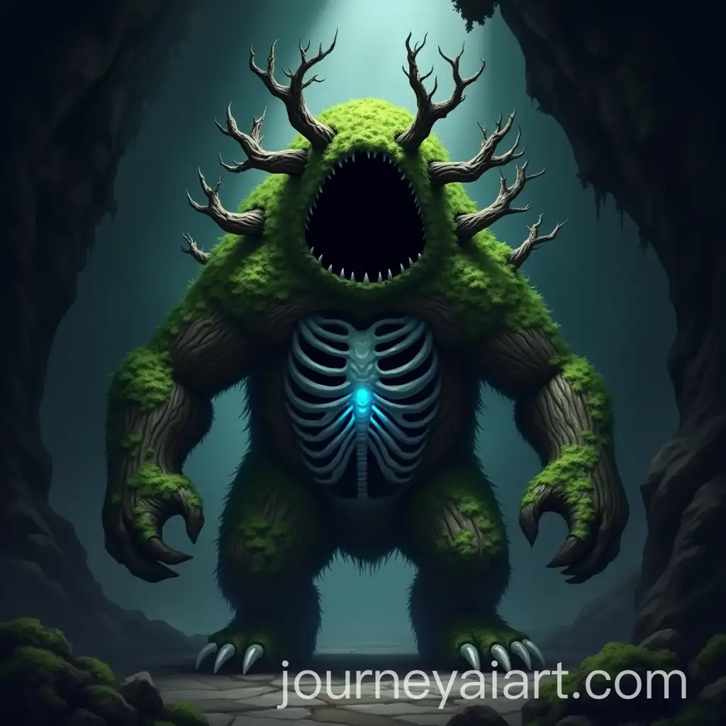 Giant-Mossy-Monster-in-Dark-Cave-with-Blue-Glow