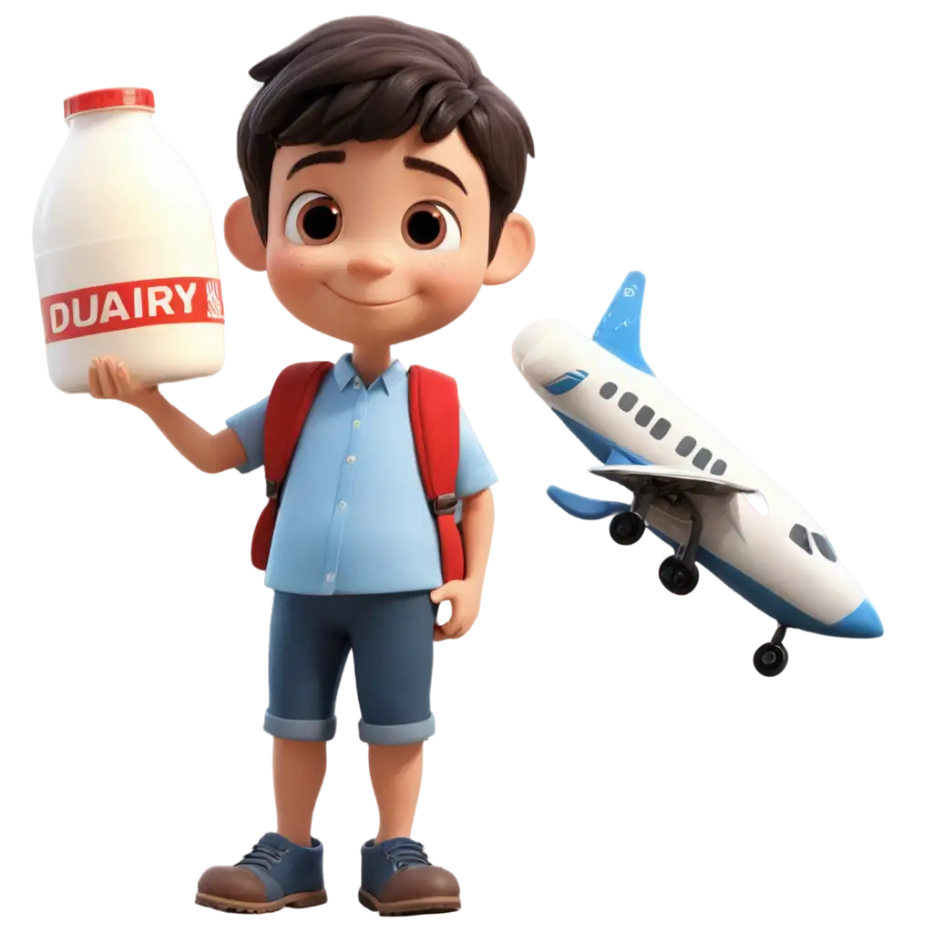 A-Boy-with-Dairy-in-Hand-Against-an-Airplane-Background-HighQuality-PNG-Image