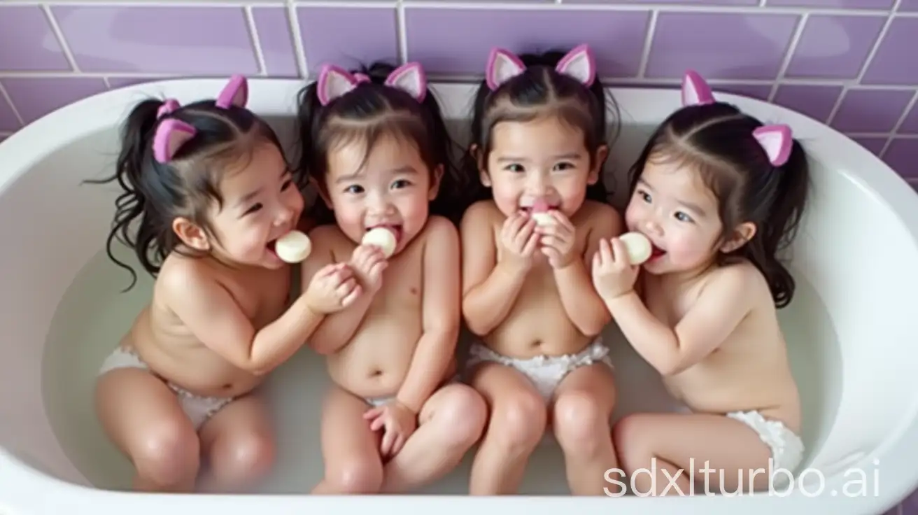 Four-Adorable-Sisters-Sharing-a-Preschool-Bathtub-with-Ivory-Soap-Bar