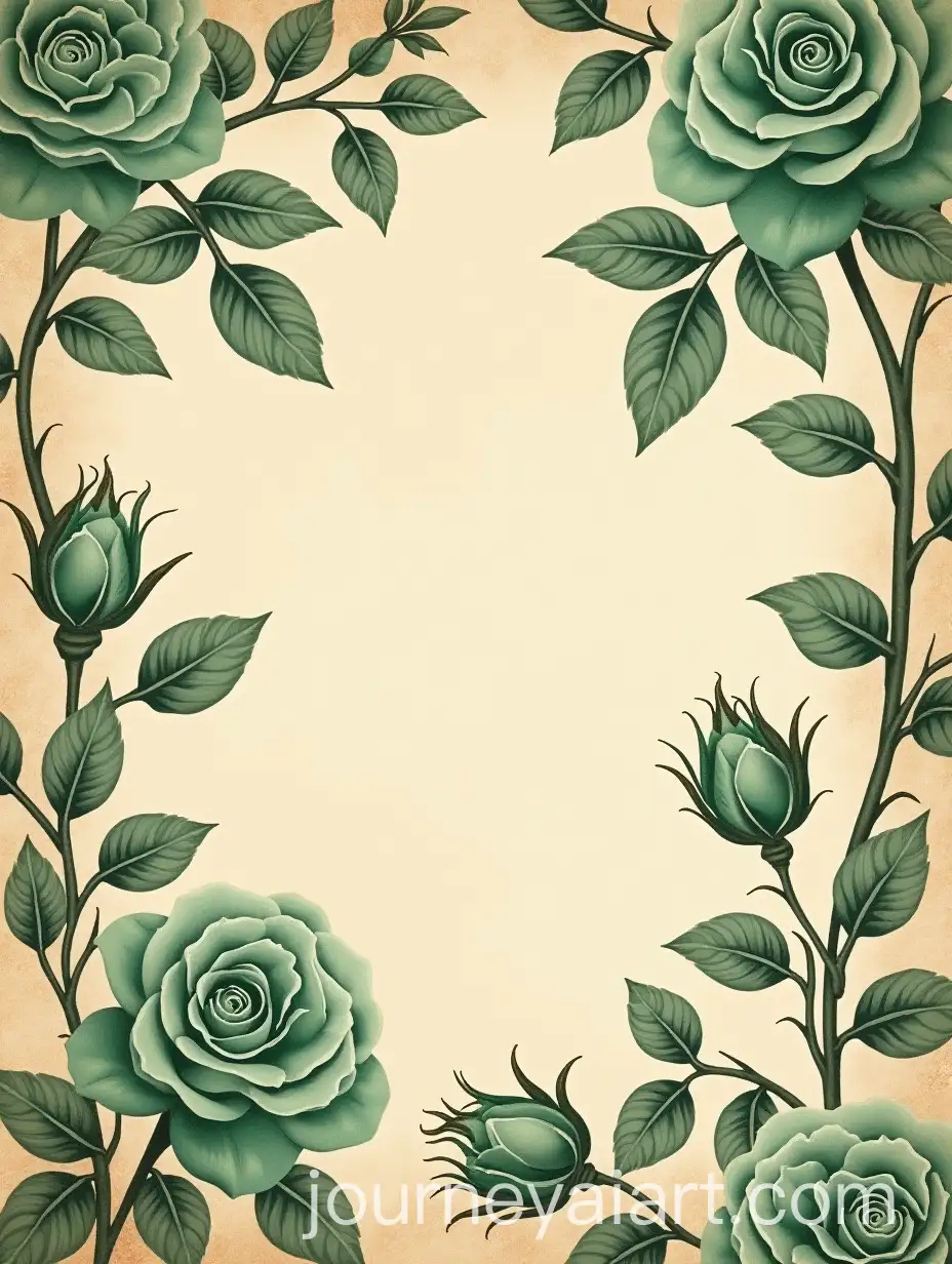 Vintage-Floral-Wallpaper-with-Jade-Green-Roses-on-Aged-Beige-Parchment