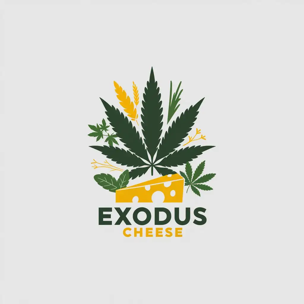 LOGO-Design-for-Exodus-Cheese-Cannabis-Leaf-Mint-with-Cheese-Wedge-in-Yellow-Green