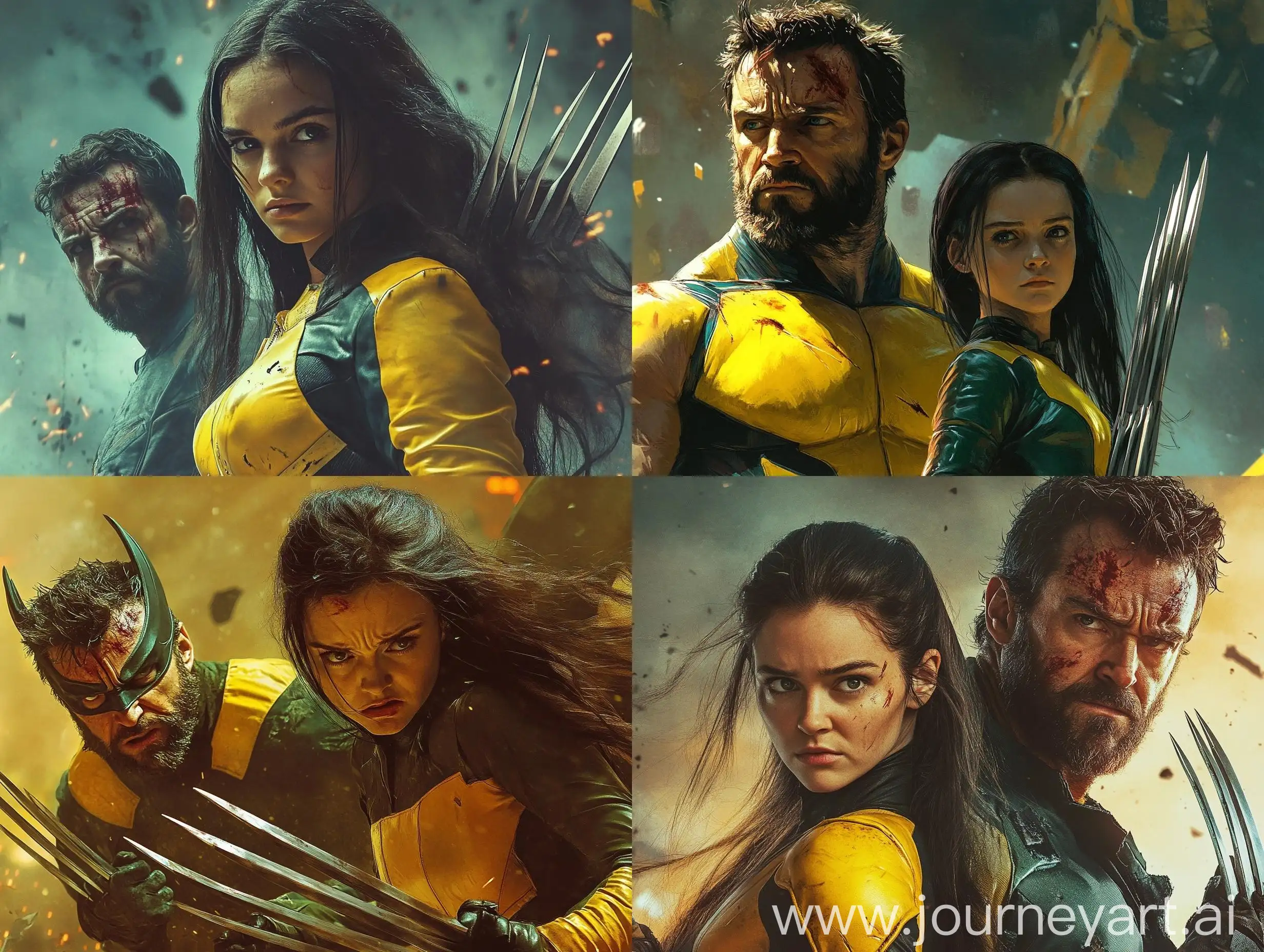 Hugh-Jackman-and-Dafne-Keen-in-Wolverine-and-X23-Suits-Battling-Catastrophic-Disaster