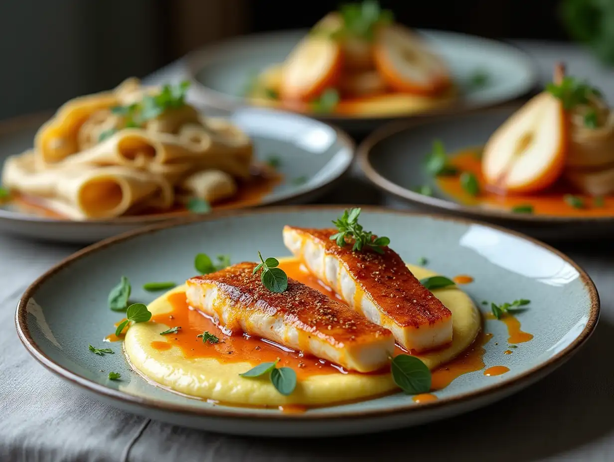 Fusion-Cuisine-Mackerel-Fillets-with-Curry-Sauce-and-GingerLemon-Crepes-with-Caramelized-Pears