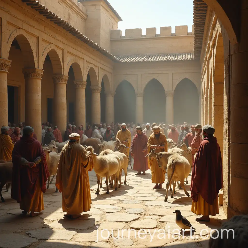 Biblical-Marketplace-Scene-with-Cattle-Sheep-Doves-Merchants-and-Buyers