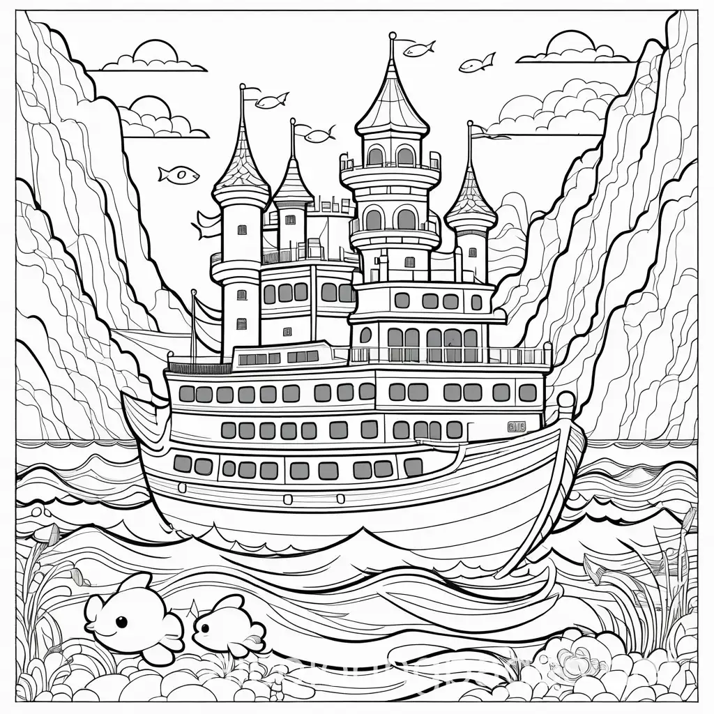 Chibi-Anime-Style-Princesses-and-Sea-Creatures-Coloring-Page