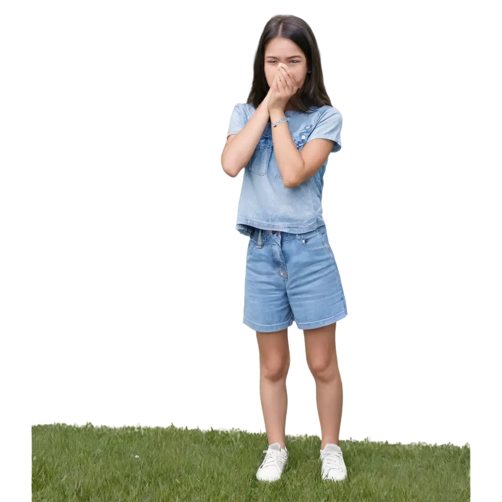 Young-Girl-PNG-Image-withPNG-Image-Usage-Analysis-Face-Obscured-by-Hand-in-ParkSchoolHome-Setting-HighQuality-and-Clear