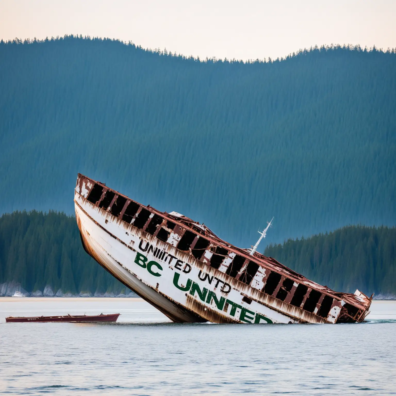 Abandoned Boat with BC and United Near Vancouver Island Coast