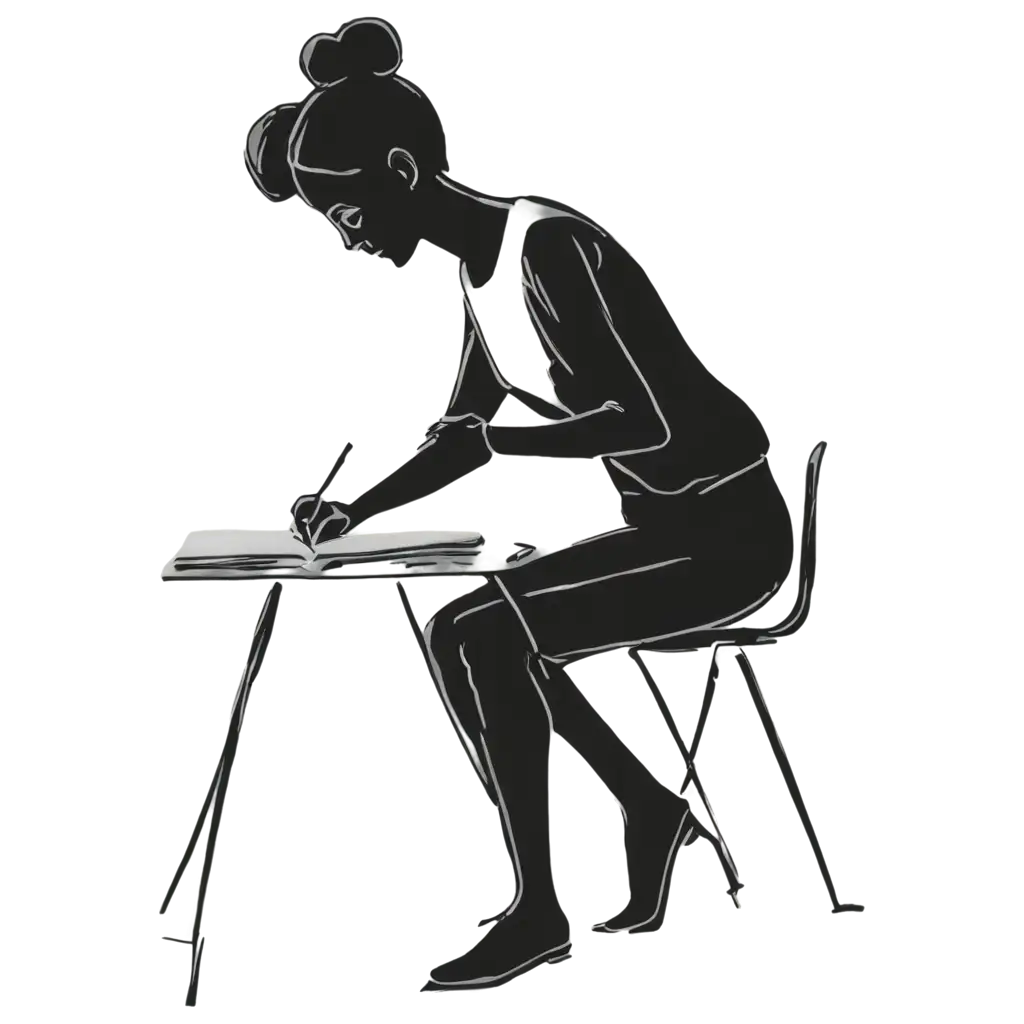 Minimalist-BlackandWhite-PNG-Illustration-of-a-Person-Writing-at-a-Desk