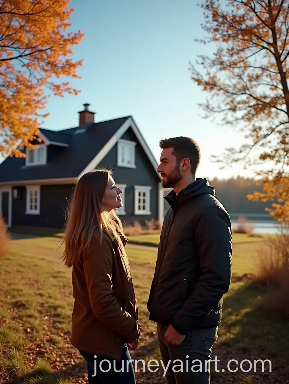 Romantic-Encounter-in-Autumn-Couple-Admiring-a-Cozy-Scandinavian-Home
