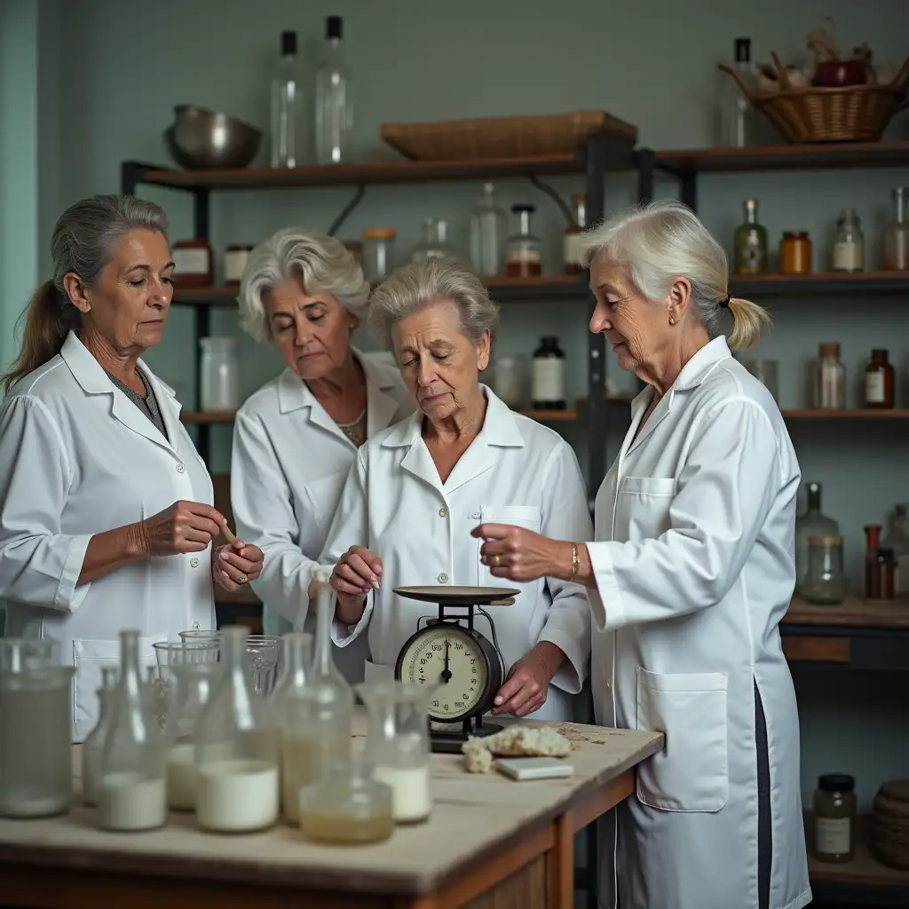 Senior-Women-in-Apothecary-Laboratory-Using-Measuring-Tools