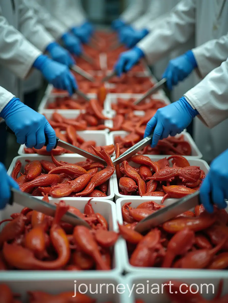 Humans-Sorting-and-Processing-Mini-Dragons-for-Food-with-Industrial-Equipment