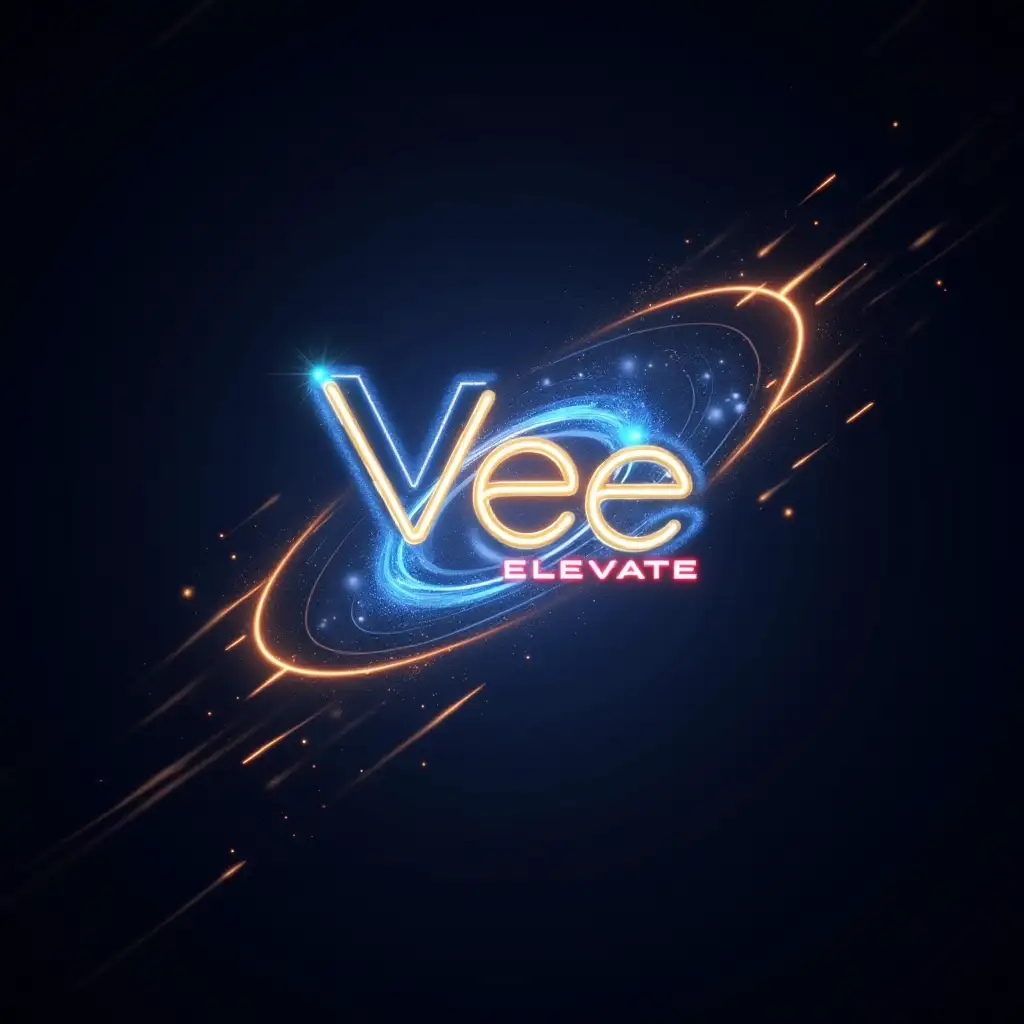 NeonLit-Vee-Elevate-Logo-in-Cosmic-Void-with-Pulsing-Energy