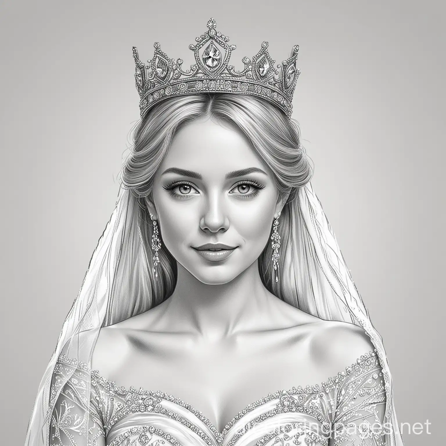 Realistic-Bride-Coloring-Page-with-Diamond-Crown-for-Children