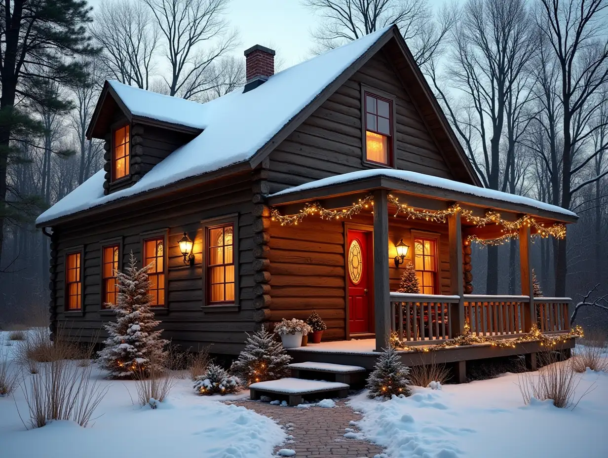 Rustic Old Farmhouse Decorated for Christmas in the Adirondack Mountains