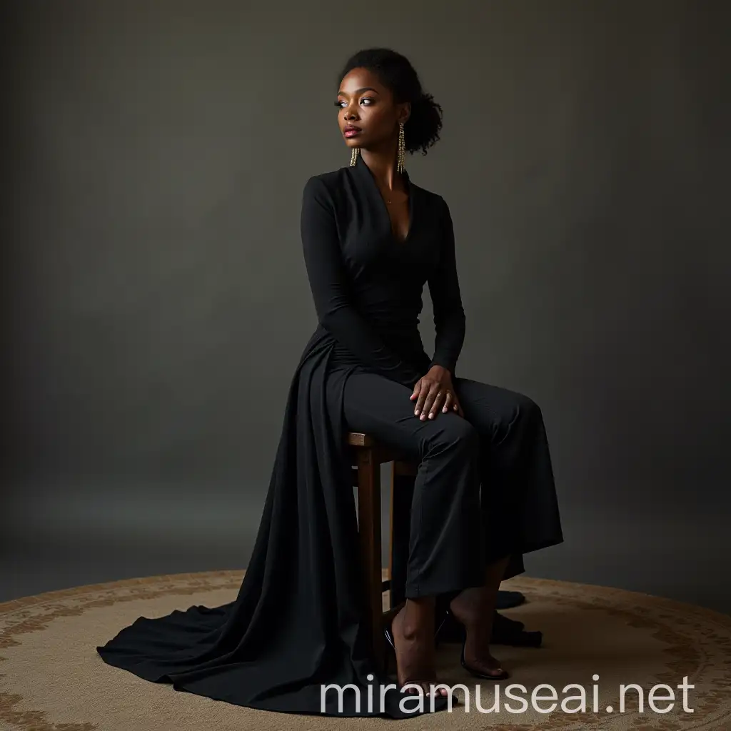 Black Lady Sitting on a Stool