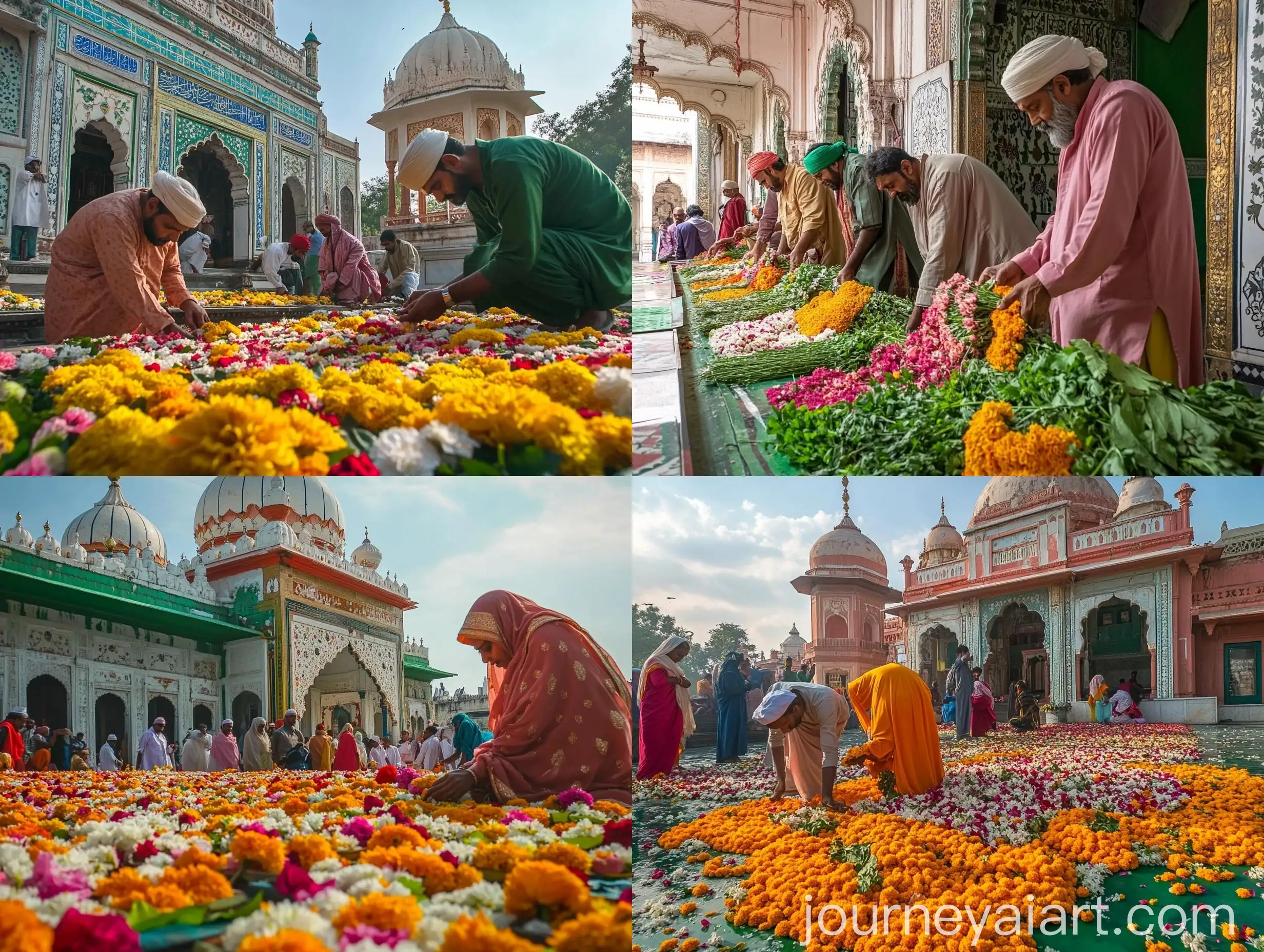 People-Placing-Flowers-at-Dargah-Sharif-India-Sufi-Shrine-in-Green-Ambiance