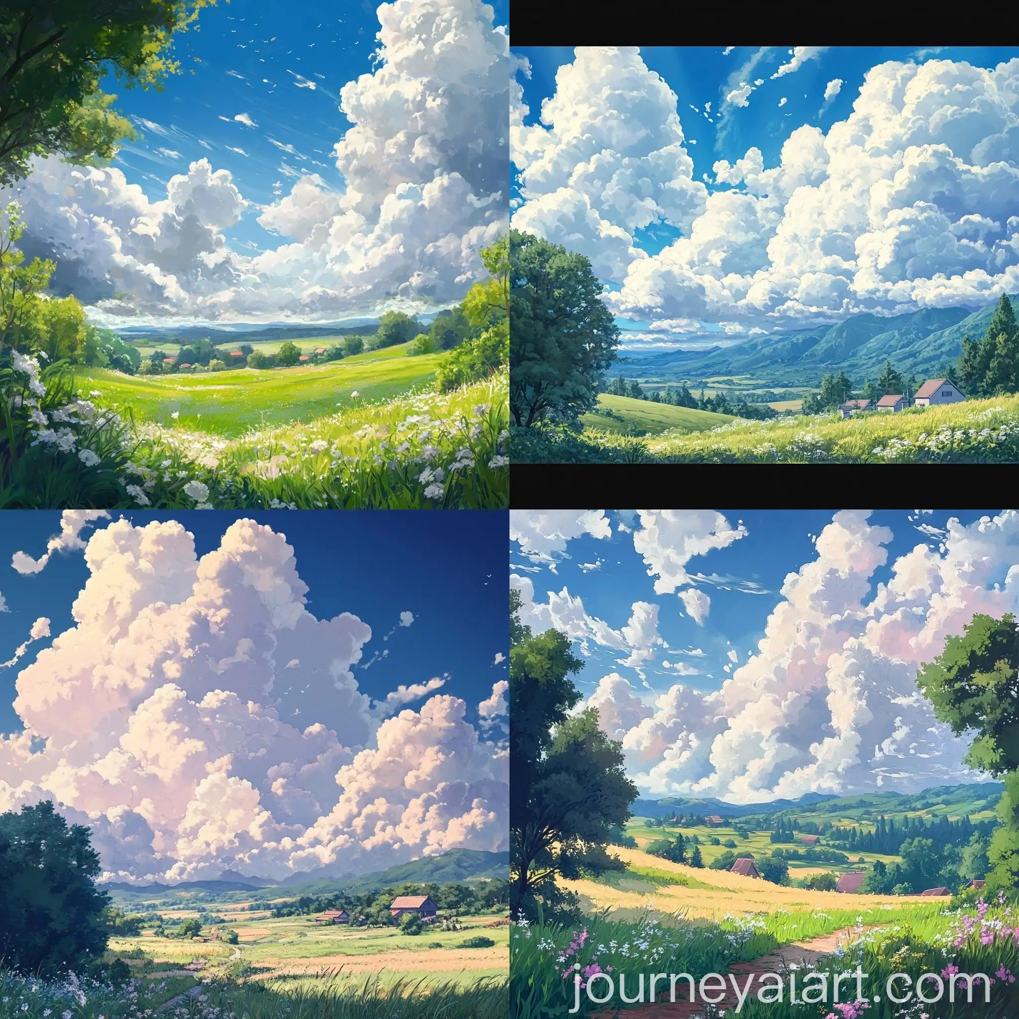Tranquil-Anime-Landscape-Countryside-with-Fluffy-Clouds