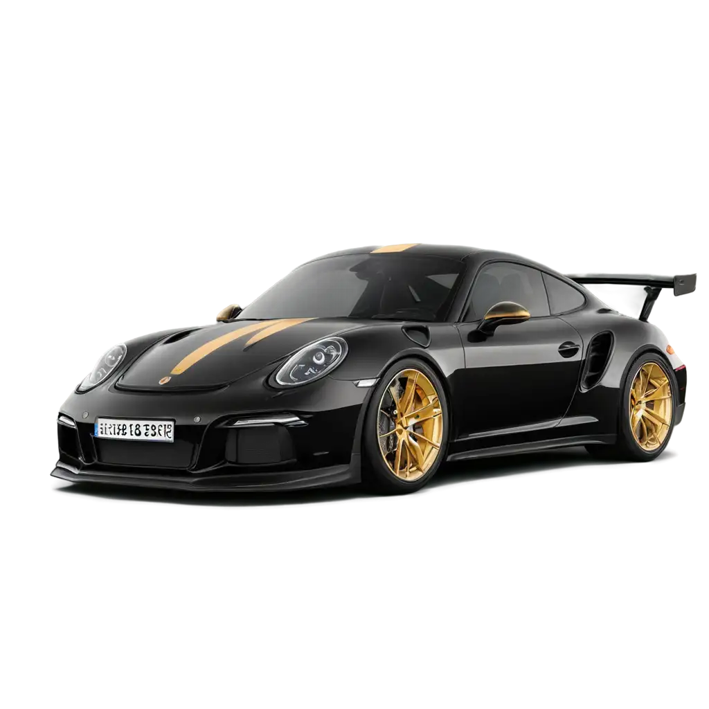 Porsche-911-GT3-RS-Black-with-Gold-Stripes-and-Wheels-PNG-Image-Stunning-HighQuality-Detail