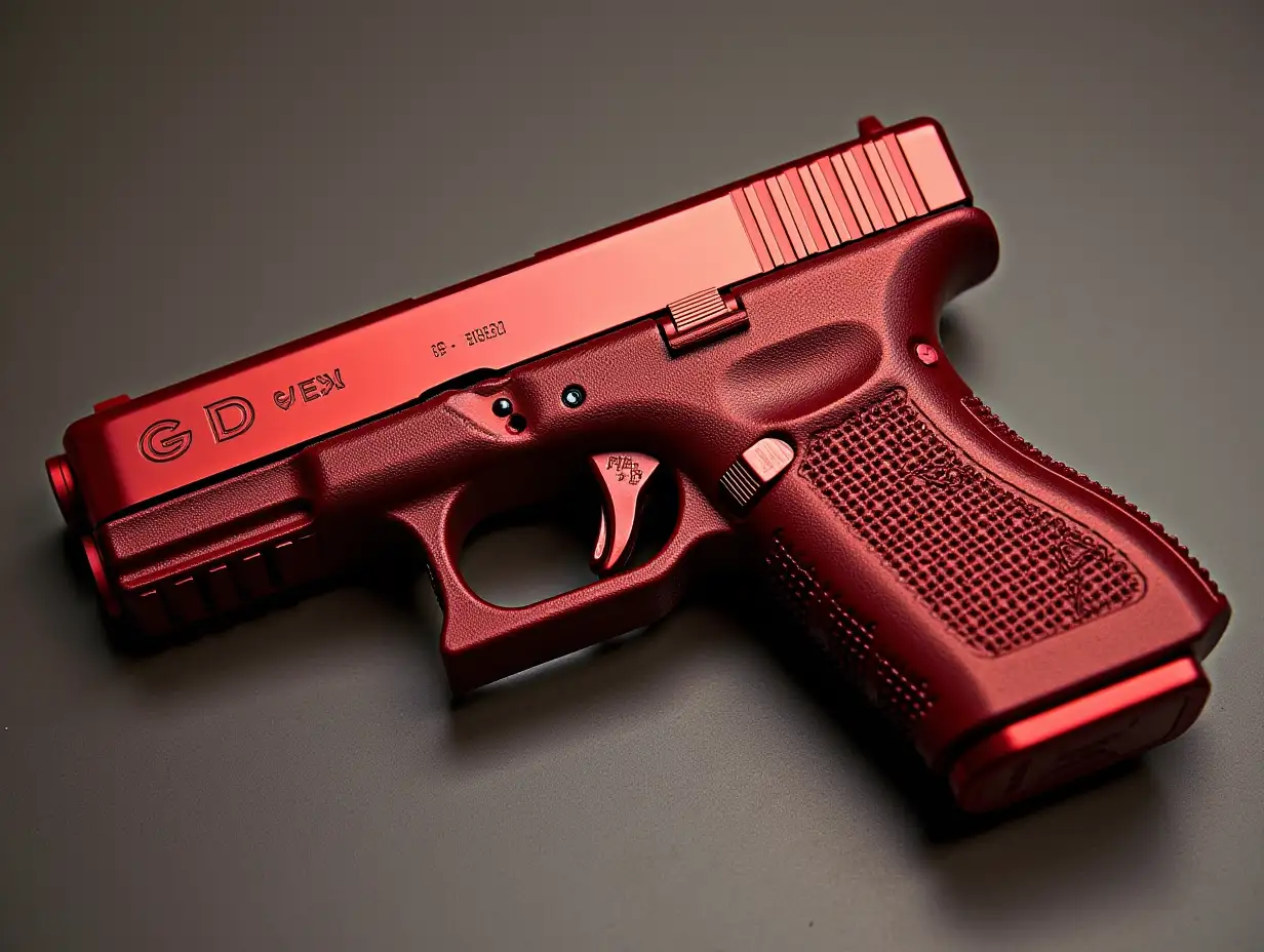 Create a chrome red Glock pistol with the inscription Daniel